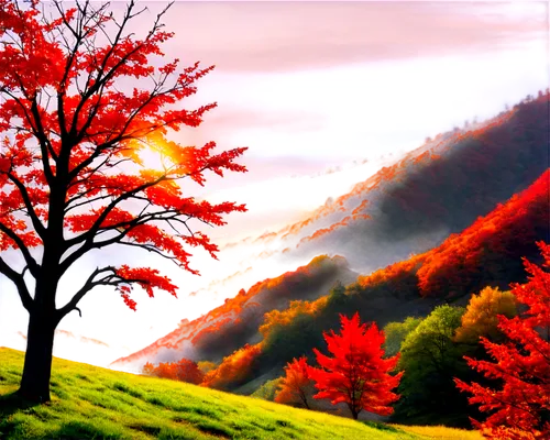 autumn background,autumn landscape,landscape background,autumn tree,autumn scenery,fall landscape,autumn mountains,nature background,background view nature,autumn idyll,autumn trees,colors of autumn,landscape red,red tree,autuori,autumn day,one autumn afternoon,autumn colors,autumn forest,landscape nature,Illustration,Realistic Fantasy,Realistic Fantasy 32