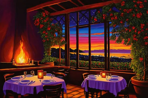 romantic dinner,alpine restaurant,fine dining restaurant,candle light dinner,dining room,a restaurant,bistro,dinner for two,dining,restaurant,outdoor dining,romantic night,red tablecloth,new york restaurant,romantic scene,diner,bistrot,dining table,tablecloth,restaurants,Illustration,Realistic Fantasy,Realistic Fantasy 11