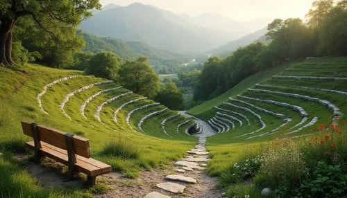 amphitheater,amphitheatre,ancient theatre,open air theatre,labyrinths,tulou,winding steps,roman theatre,terraces,terraced,mountain spring,amphitheatres,switchbacks,zen garden,ha giang,permaculture,parterre,winding road,rice terraces,wudang,Photography,General,Realistic