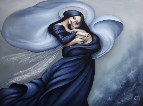 isoline,prioress,blue enchantress,foundress,the angel with the veronica veil,the snow queen,blanketed,the prophet mary,llorona,hecate,undine,mother mary,amphitrite,melian,blue rose,melusine,ariadne,prophetess,mama mary,dolorosa,Illustration,Abstract Fantasy,Abstract Fantasy 14