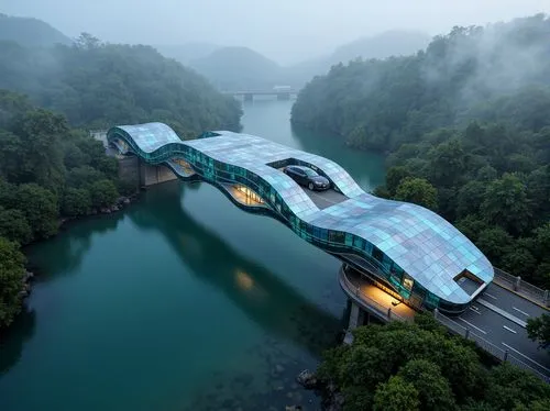 futuristic architecture,futuristic art museum,futuristic landscape,shaoming,sky train,high-speed train,hangzhou,monorail,alien ship,high speed train,wuyi,maglev,floating on the river,guizhou,jiangyan,dragon bridge,chengdu,dujiangyan,jiangzhou,transrapid