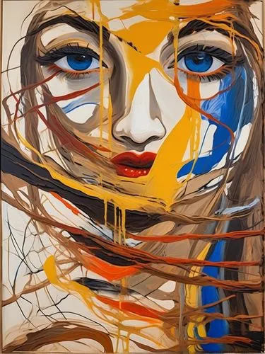 gold paint stroke,mondrian,woman's face,gold paint strokes,mary-gold,woman face,abstract painting,woman of straw,woman thinking,paint strokes,thick paint strokes,oil painting on canvas,meticulous painting,art painting,brushstroke,dali,painted lady,face portrait,cloves schwindl inge,portrait of a girl