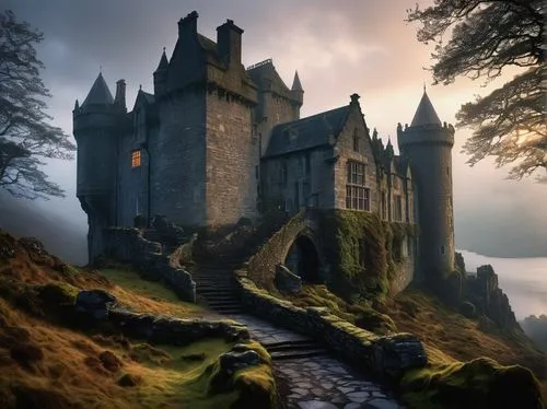 fairytale castle,fairy tale castle,haunted castle,ghost castle,castledawson,witch's house,castle of the corvin,eilean,fantasy picture,medieval castle,castles,ecosse,hogwarts,knight's castle,castletroy,ruined castle,castlelike,castle,dunsinane,castel,Illustration,Black and White,Black and White 08