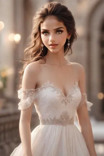 a beautiful girl in white dress posing for the camera,wedding dresses,bridal dress,wedding dress,bridal gown,wedding gown,bridewealth,Photography,Natural