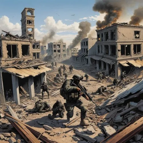 US Special Forces Attack the ruins of a Destroyed Suburbs,stalingrad,warsaw uprising,lost in war,second world war,world war,war zone,world war ii,destroyed city,war,war correspondent,world war 1,gunka