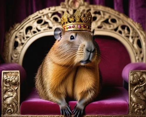 musical rodent,king caudata,gold agouti,heraldic animal,the squirrel,royal crown,king crown,anthropomorphized animals,the ruler,animals play dress-up,squirell,capybara,the crown,crowned goura,queen cage,royce,king ortler,monarchy,grand duke,regal,Art,Artistic Painting,Artistic Painting 22