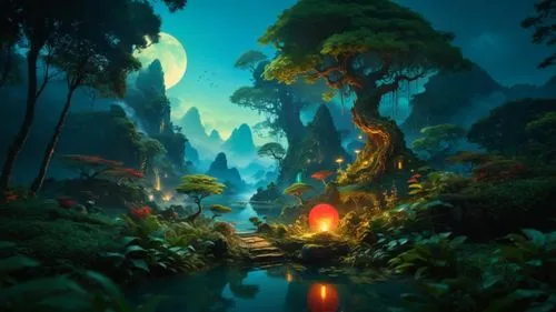 fantasy landscape,fantasy picture,cartoon video game background,rainforests,elven forest,fairy forest