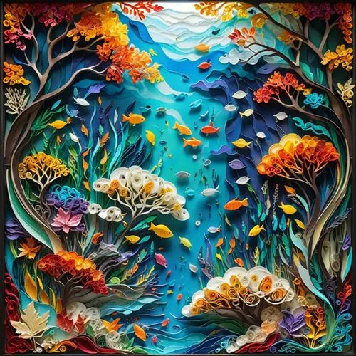 flower painting,coral reef,floral composition,colorful floral,colorful tree of life,floral background,fabric painting,flora,flower art,tropical bloom,kimono fabric,glass painting,floral ornament,floral rangoli,tropical floral background,colorful flowers,koi pond,coral reefs,flower background,coral fish,Unique,Paper Cuts,Paper Cuts 08