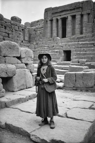 girl poses with young indiana jones in a hittite temple,baalbek,aynak,nemrut,herodium,hatra,leptis,tiryns,ramesseum,naqadeh,baalbeck,knossos,sabratha,nabataeans,persepolis,chavin,jordan tours,colonnad