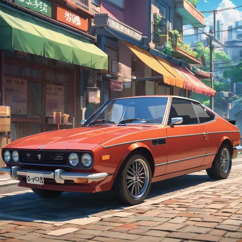 datsun 510,fiat 130,fiat 131,alfa romeo gta,toyota ae85,datsun sports,fiat 124,volkswagen scirocco,ford capri,nissan skyline,toyota celica,toyota celica gt-four,lancia fulvia,jensen interceptor,fiat 130 berlina,allegro,nissan skyline gt-r,alfa romeo sprint,corolla,volkswagen golf mk1,Illustration,Japanese style,Japanese Style 03