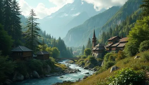 alpine village,mountain village,rivendell,the alps,mountain settlement,gondolin,fantasy landscape,high alps,oberland,alps,swiss alps,alpine landscape,riftwar,alpine region,elves country,tyrol,canton of glarus,southeast switzerland,fantasy picture,austria,Photography,General,Realistic