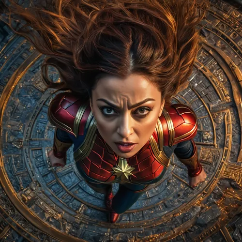 Capitana Marvel with the face of Aishwarya Rai, very angry,scarlet witch,captain marvel,marvel,marvels,ironman,iron-man,head woman,marvel comics,wanda,iron man,super heroine,sprint woman,iron,digital 