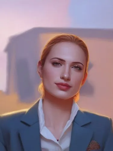 A perfect woman.,a painting of a woman in a blue jacket,stewardess,blur office background,sarikaya,business woman,pam,saleslady,Illustration,Vector,Vector 02