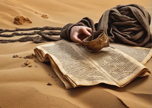 dead sea scroll,dead sea scrolls,biblical narrative characters,bedouin,quran,bible pics,middle eastern monk,prayer book,sackcloth,admer dune,bibel,bibliology,siddur,parchment,open book,orientalism,libyan desert,torah,shofar,arabic background,Conceptual Art,Daily,Daily 14