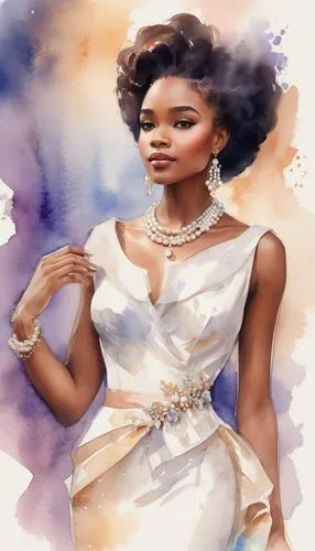 makinwa,fashion vector,queening,african american woman,zipporah,watercolor women accessory,Illustration,Paper based,Paper Based 25