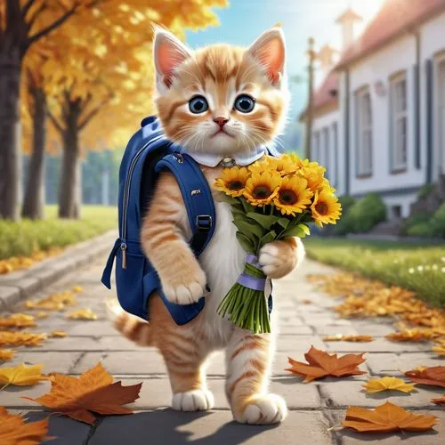 flower cat,cute cat,flower delivery,ginger kitten,autumn bouquet,autumn background,Photography,General,Realistic