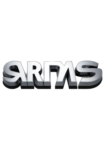 Arms logo, silver metallic, 3D emblem, bold font, curved lines, circular shape, glossy finish, reflective surface, high contrast, dramatic lighting, close-up shot, shallow depth of field, commercial p