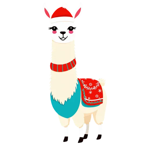 a christmas lama, children's drawing, character design, cute,llama,lama,llamas,guanaco,alpaca,vicuña,vicuna,christmas fox,camelid,bazlama,toy fox terrier,alpacas,christmas deer,deer illustration,scarf