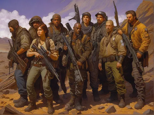 pathfinders,group of people,guards of the canyon,pilgrims,mountaineers,nomads,scouts,federal army,soldiers,milvus migrans,forest workers,troop,patrols,revolvers,hunting scene,infantry,boy scouts of america,veterans,storm troops,american frontier,Illustration,Realistic Fantasy,Realistic Fantasy 03