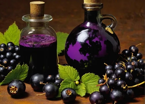 In a fantasy realm, describe a spellbinding blackcurrant potion that grants extraordinary powers to its drinker.,grape seed extract,grape seed oil,elderberry,black currants,blackcurrants,balsamic vine