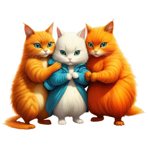 cat family,three friends,cats angora,felines,trio,turkish van,cute cartoon image,cartoon cat,two cats,ginger family,cats,mozilla,birman,three wise men,selkirk rex,kittens,small to medium-sized cats,baby cats,capricorn kitz,cat lovers,Illustration,Realistic Fantasy,Realistic Fantasy 04