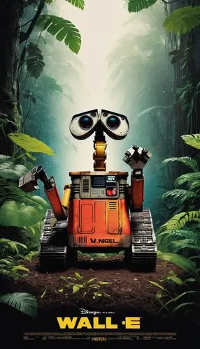 a movie poster with a small robot with big eyes on the wall,walle,king wall,wallmoden,wallraff,the wall,cartoon video game background,Photography,Black and white photography,Black and White Photograph