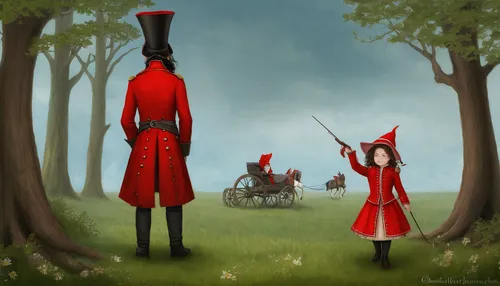 Redcoat and Pioneer by doubleleaf on DeviantArt,red coat,red riding hood,fox hunting,little red riding hood,nettle family,poppy family,game illustration,hunting scene,man in red dress,forest workers,r