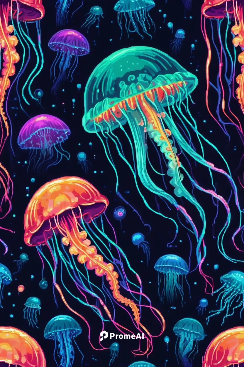 Paint a mesmerizing jellyfish surrounded by bioluminescent plankton,jellyfish collage,jellyfish,jellies,mushroom landscape,jellyfishes,sea jellies,sea-life,deep sea,undersea,ocean floor,coral reef,und