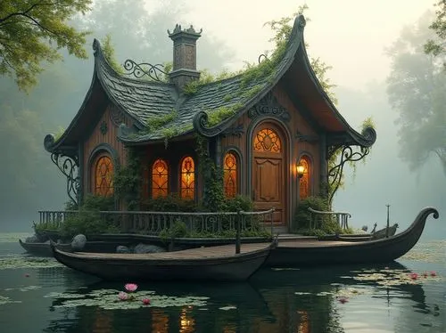 houseboat,house with lake,house by the water,house in the forest,floating huts,houseboats,boat house,summer cottage,boat landscape,boathouse,cottage,wooden house,dreamhouse,beautiful home,fisherman's house,home landscape,forest house,treehouse,wooden boat,tree house,Photography,General,Realistic