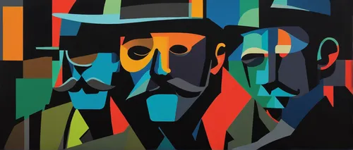 Imagine a detective who solves crimes by examining people's mustaches. #mystery,rainbow jazz silhouettes,multicolor faces,pop art people,cool pop art,color dogs,picasso,braque francais,abstract cartoo