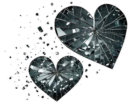 Broken heart, shattered glass, fragmented pieces, scattered on floor, dark background, sorrowful atmosphere, dramatic lighting, close-up shot, high contrast, realistic texture, detailed cracks, sharp 