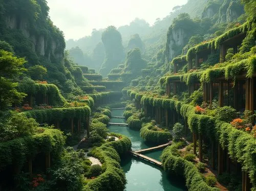 shaoming,rivendell,fantasy landscape,moss landscape,green waterfall,verdant,wudang,green forest,green landscape,futuristic landscape,ecotopia,guilin,guizhou,leshan,japan landscape,nature landscape,yangtze,canyons,green valley,rainforests,Photography,General,Realistic