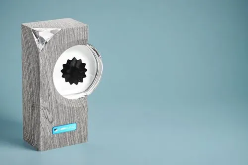 a black and white object on a light blue background,knife block,wooden birdhouse,wooden mockup,birdhouse,charge point,cuckoo clock