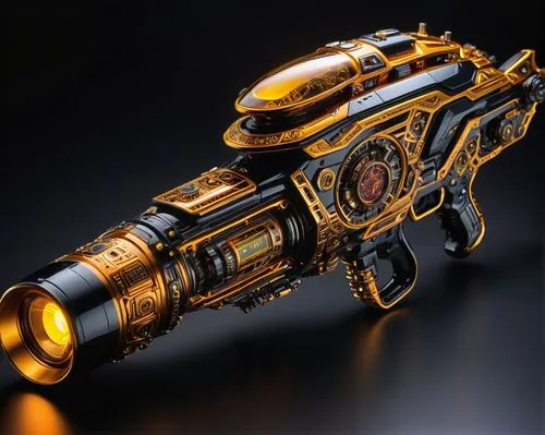 
Photorealistic lifelike 4K. With many of its components made of Obsidian and ((Shown in its entirety in rifle-like configuration)) with sweeping overlapping components with ovoid shaped clear crystal