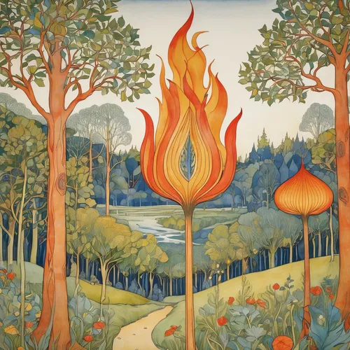 Describe a mesmerizing flickering flame in a tranquil forest.,forest fire,forest fires,nature conservation burning,david bates,wildfire,lake of fire,wildfires,bushfire,fire land,burned land,fire and w