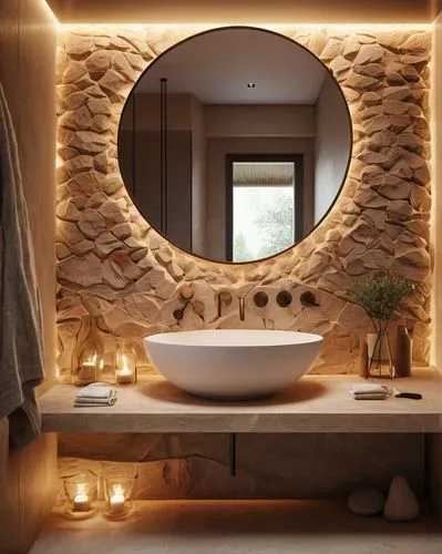 luxury bathroom,modern minimalist bathroom,bagno,bath room,stone sink,stone lamp,bathtub,natural stone,bathroom,hamam,travertine,ensuite,wood mirror,hammam,beauty room,modern decor,banyo,contemporary decor,stone wall,bedpans,Photography,General,Commercial