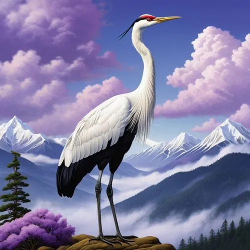 demoiselle crane,red-crowned crane,eastern crowned crane,white-naped crane,stork,grey neck king crane,ornithomimus,reiger,blue crane,rhamphorhynchus,egretta novaehollandiae,bird painting,ornithomimids,ardea,pacific heron,crane,hesperornis,confuciusornis,cow heron,troodontid,Photography,General,Realistic