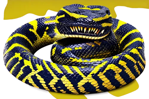 Gadsden flag, yellow background, coiled rattlesnake emblem, "Don't Tread on Me" text, wavy edges, detailed scales, sharp fangs, patriotic theme, close-up shot, shallow depth of field, high contrast li