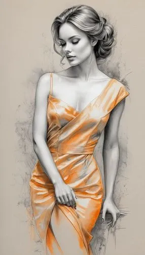 fashion illustration,orange,fashion vector,fashion sketch,pencil art,figure drawing,charcoal drawing,orange color,bodypainting,orange half,orange blossom,pencil drawings,chalk drawing,orange scent,world digital painting,girl in a long dress,digital painting,drawing mannequin,charcoal pencil,sheath dress,Illustration,Black and White,Black and White 30