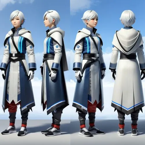 in a background color plane, doll anime,future magic man concept,turnarounds,franziska,ansem,weiss,winterblueher,suit of the snow maiden,Unique,3D,3D Character