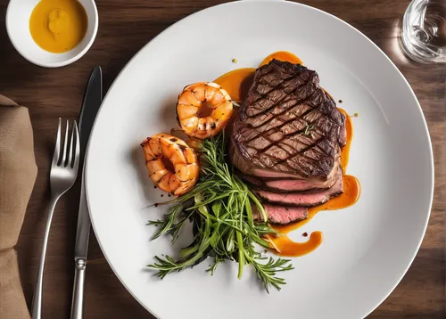 Imagine a modern menu with innovative steak creations and inventive seafood combinations, tailored for a trendy and contemporary restaurant.,beef tenderloin,fillet steak,fillet,filet mignon,flat iron 