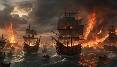 fireships,naval battle,maelstrom,fireship,piracies,caravels,armada,caravel,fantasy picture,beeldenstorm,lake of fire,galleon,kattegat,pirate ship,tour to the sirens,fire and water,buccaneers,merchantmen,plundering,hereunder