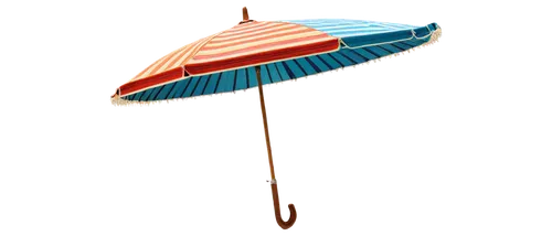 Shade, parasol, round shape, colorful stripes, metal ribs, wooden handle, intricate details, soft fabric, translucent material, warm sunlight filtering through, 3/4 composition, shallow depth of field