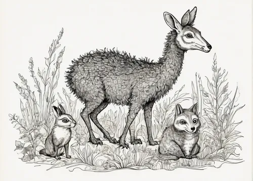 chamois with young animals,deer illustration,line art animals,musk deer,woodland animals,steppe hare,rabbits and hares,patagonian mara,fox and hare,whimsical animals,vicuna,field hare,nettle family,guanaco,antelope jackrabbit,ibexes,audubon's cottontail,rabbit family,lepus europaeus,grass family,Art,Classical Oil Painting,Classical Oil Painting 06