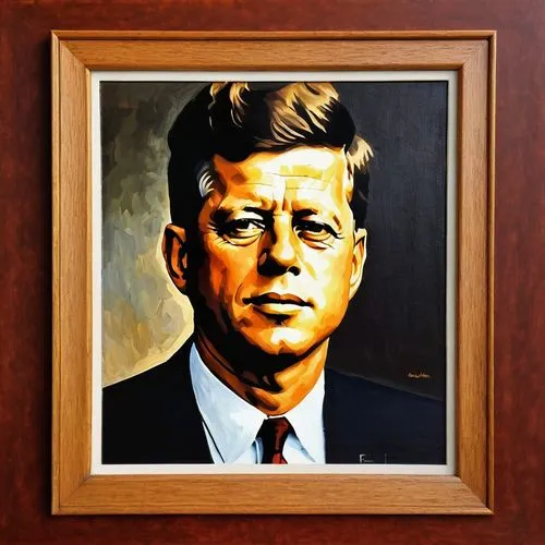 JFK, wooden frame art,jfk,kennedy,rfk,borlaug,rooseveltian,secdef,official portrait,kennedys,rodzinski,perlstein,steinbrenner,kochs,13 august 1961,rizgar,sandalow,balkenende,roosevelt,roosevelts,isaks