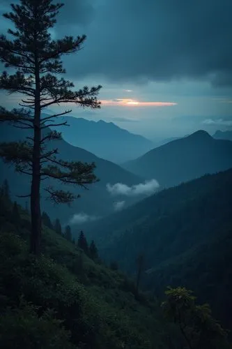 the sun is rising in the mountains on a cloudy day,alishan,kodaikanal,idukki,great smoky mountains,kudremukh,meghalaya