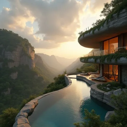 amanresorts,infinity swimming pool,house in the mountains,house in mountains,tailandia,roof landscape,luxury property,beautiful home,dreamhouse,cliffside,fallingwater,roof top pool,pool house,uluwatu,secluded,paradis,mountainside,luxury home,seclusion,holiday villa,Photography,General,Realistic