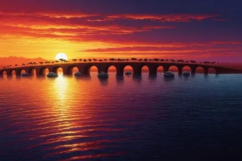 railroad bridge,oresund bridge,rameshwaram,railway bridge,rameswaram,akashi-kaikyo bridge,fishing pier,bridge,scenic bridge,highway bridge,burned pier,love bridge,teak bridge,old pier,golden bridge,dragon bridge,pier,the akashi-kaikyo bridge,bridge piers,wooden bridge,Illustration,Realistic Fantasy,Realistic Fantasy 25