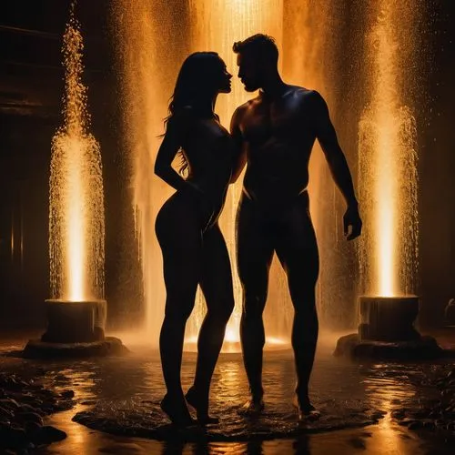 couple silhouette,dubai fountain,fountains,shower of sparks,supercouple,el tatio,Photography,General,Fantasy