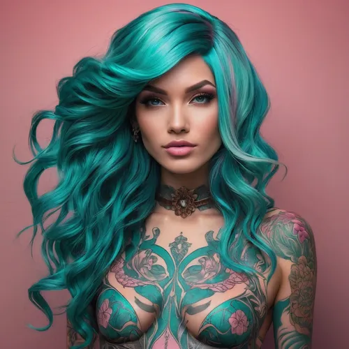 color turquoise,teal,turquoise,teal blue asia,blue hair,tattoo girl,mermaid background,mermaid,blue mint,mermaid vectors,green mermaid scale,let's be mermaids,realdoll,tattooed,jasmine blue,bella rosa,genuine turquoise,ariel,feathered hair,sleeve,Conceptual Art,Fantasy,Fantasy 03